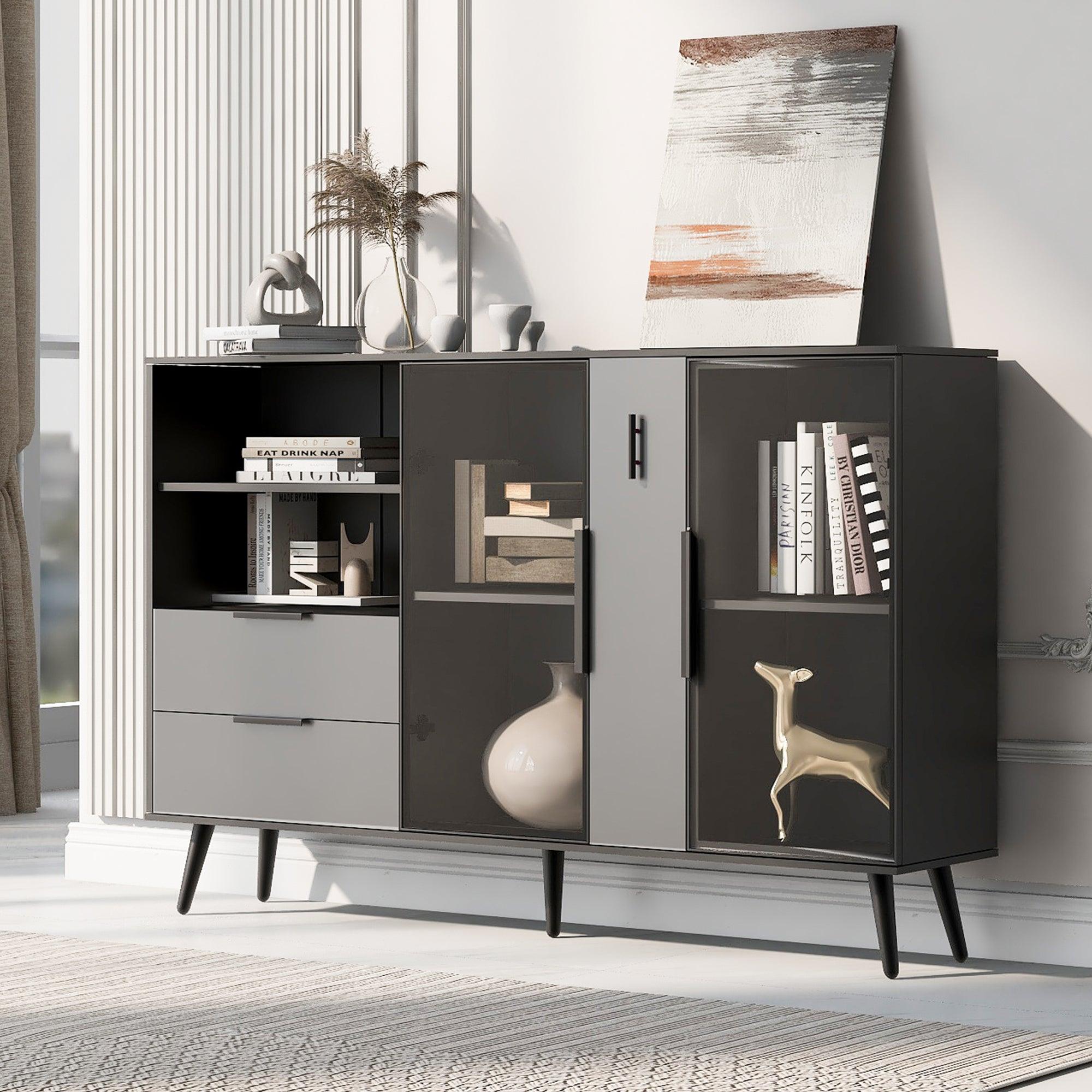 🆓🚛 Featured Two-Door Storage Cabinet With Two Drawers & Metal Handles, Suitable for Corridors, Entrances, Living Rooms, & Bedrooms