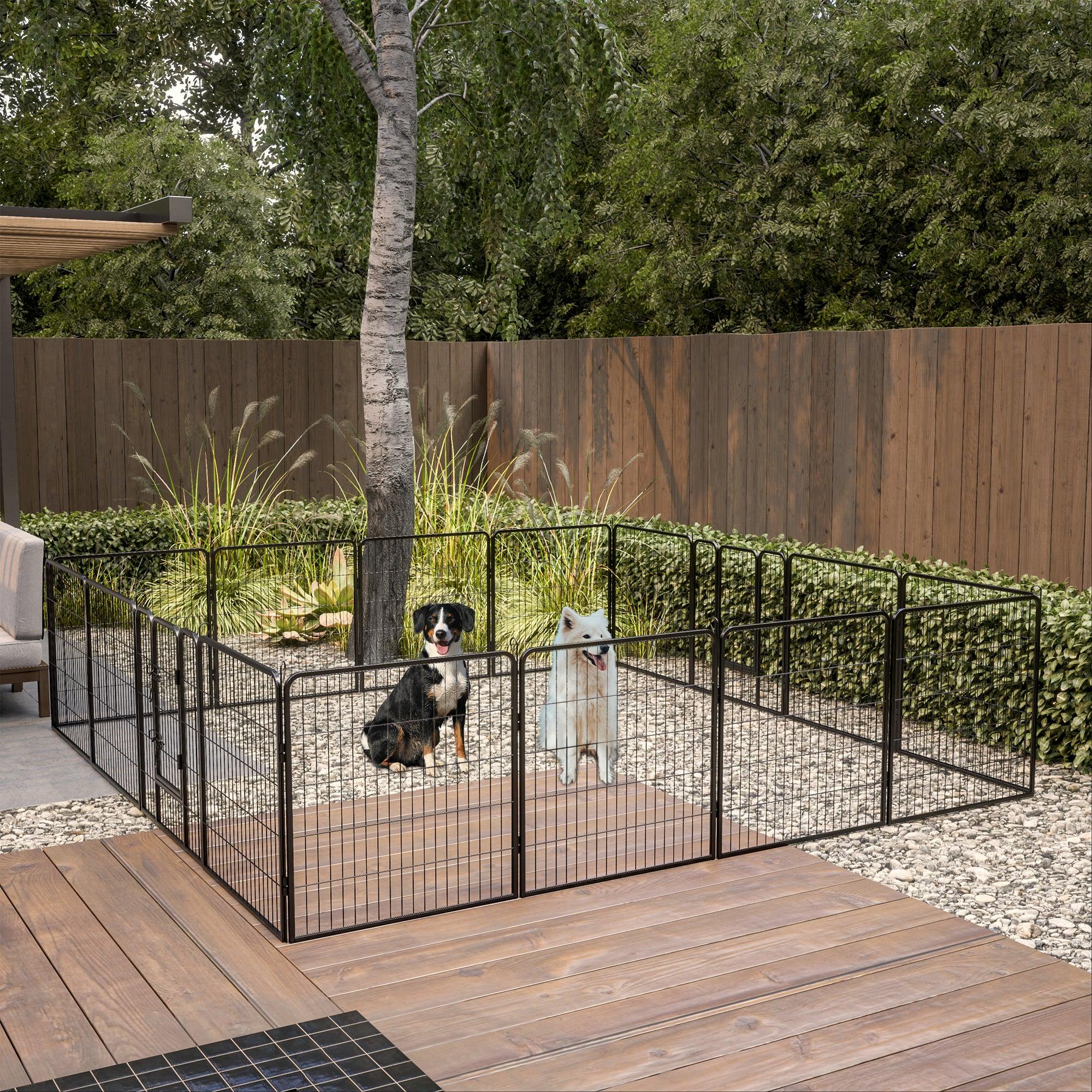 Dog Pens Outdoor 32" Height Foldable 16 Panels Heavy Duty Metal Portable Dog Playpen Indoor Anti-Rust Exercise Dog Fence With Doors For Large/Medium/Small Pets Play Pen For RV Camping Yard