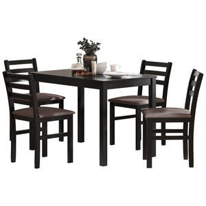 5PCS Stylish Dining Table Set 4 Upholstered Chairs with Ladder Back Design for Dining Room Kitchen Brown Cushion and Black LamCham