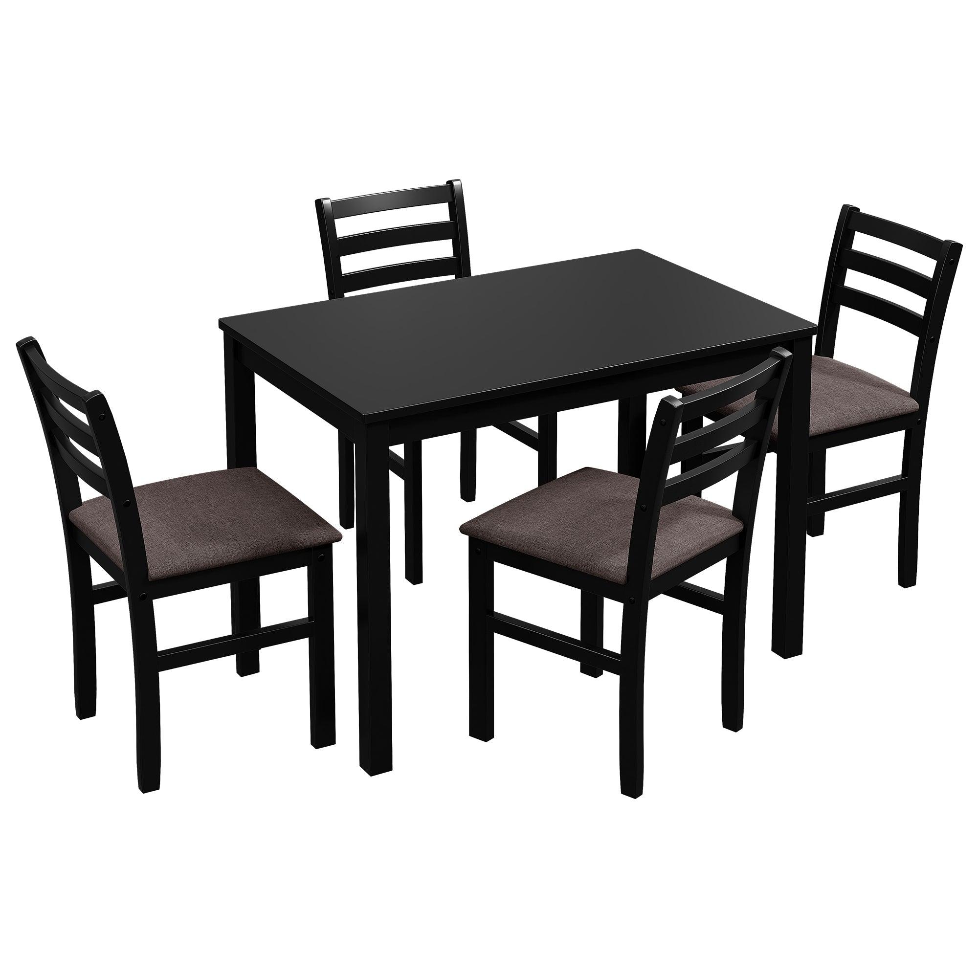 5PCS Stylish Dining Table Set 4 Upholstered Chairs with Ladder Back Design for Dining Room Kitchen Brown Cushion and Black LamCham