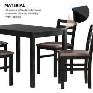 5PCS Stylish Dining Table Set 4 Upholstered Chairs with Ladder Back Design for Dining Room Kitchen Brown Cushion and Black LamCham