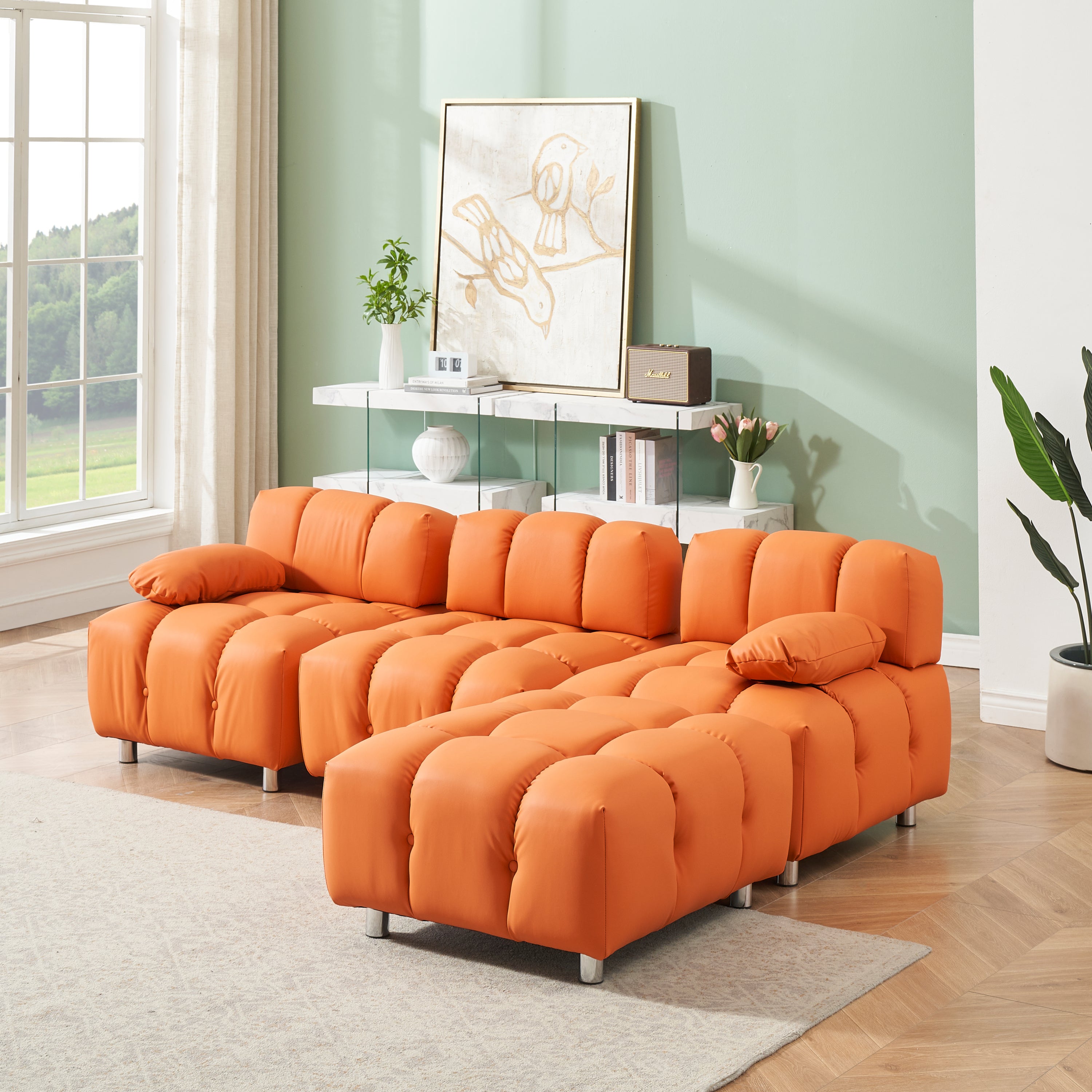 90.60-inch Technology Cloth Beige Sofa, Waterproof, Stain and Cat Scratch Resistant, Can Comfortably Sit in the Apartment Bedroom Without Taking Up Space, Orange