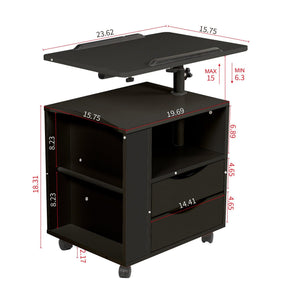 GINTEL Height Adjustable Overbed Nightstand w/ Swivel Top, Drawers, Wheels & Open Shelf - Black