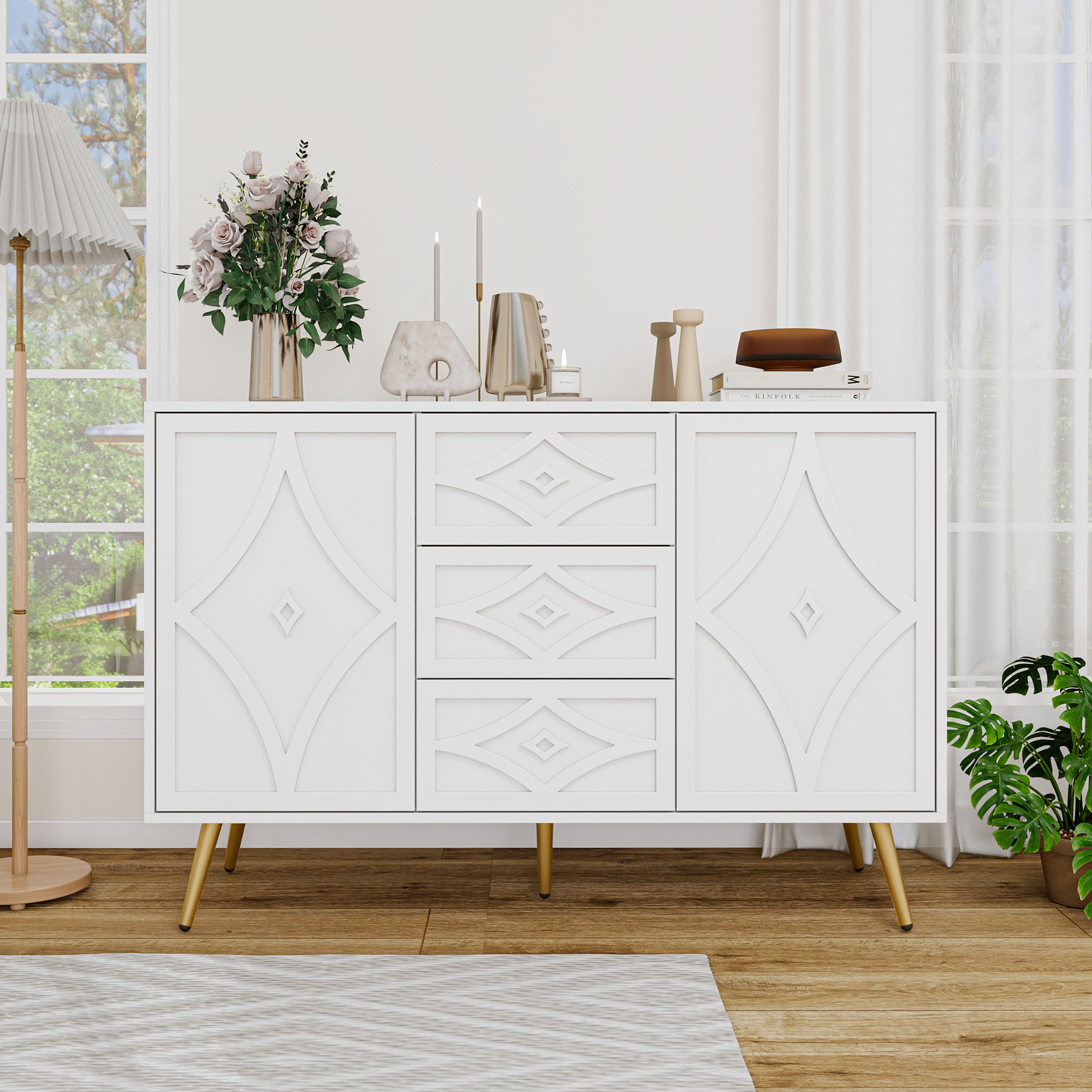 2 Door 3 Drawer Storage Cabinet Buffet Cabinet, Sideboard With Adjustable Shelf, 47.24" Kitchen Cabinet With 3 Drawer, Storage Cabinet for Living Room Kitchen Dining Room Entrance