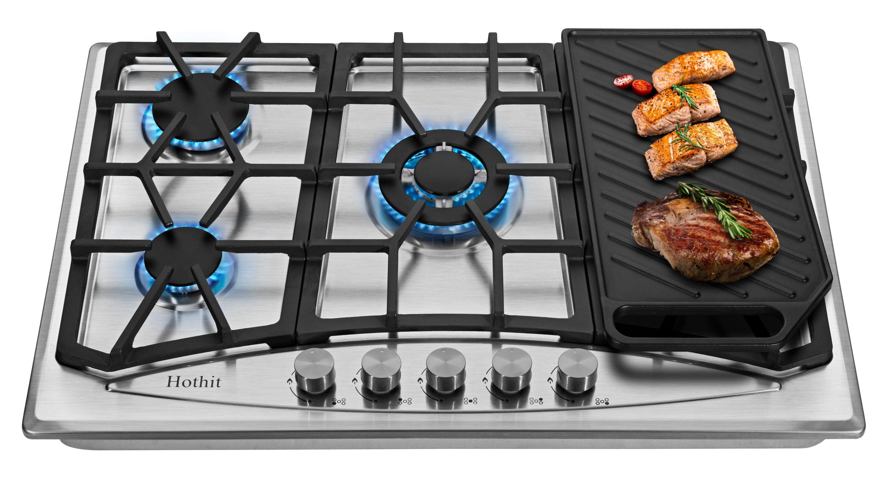 🆓🚛 Propane Gas Cooktop 30" Inch With Griddle, 5 Burner Built-in Stainless Steel Gas Stove Top, Lpg/Ng Dual Fuel, Include Gas Pressure Regulator Gas Range