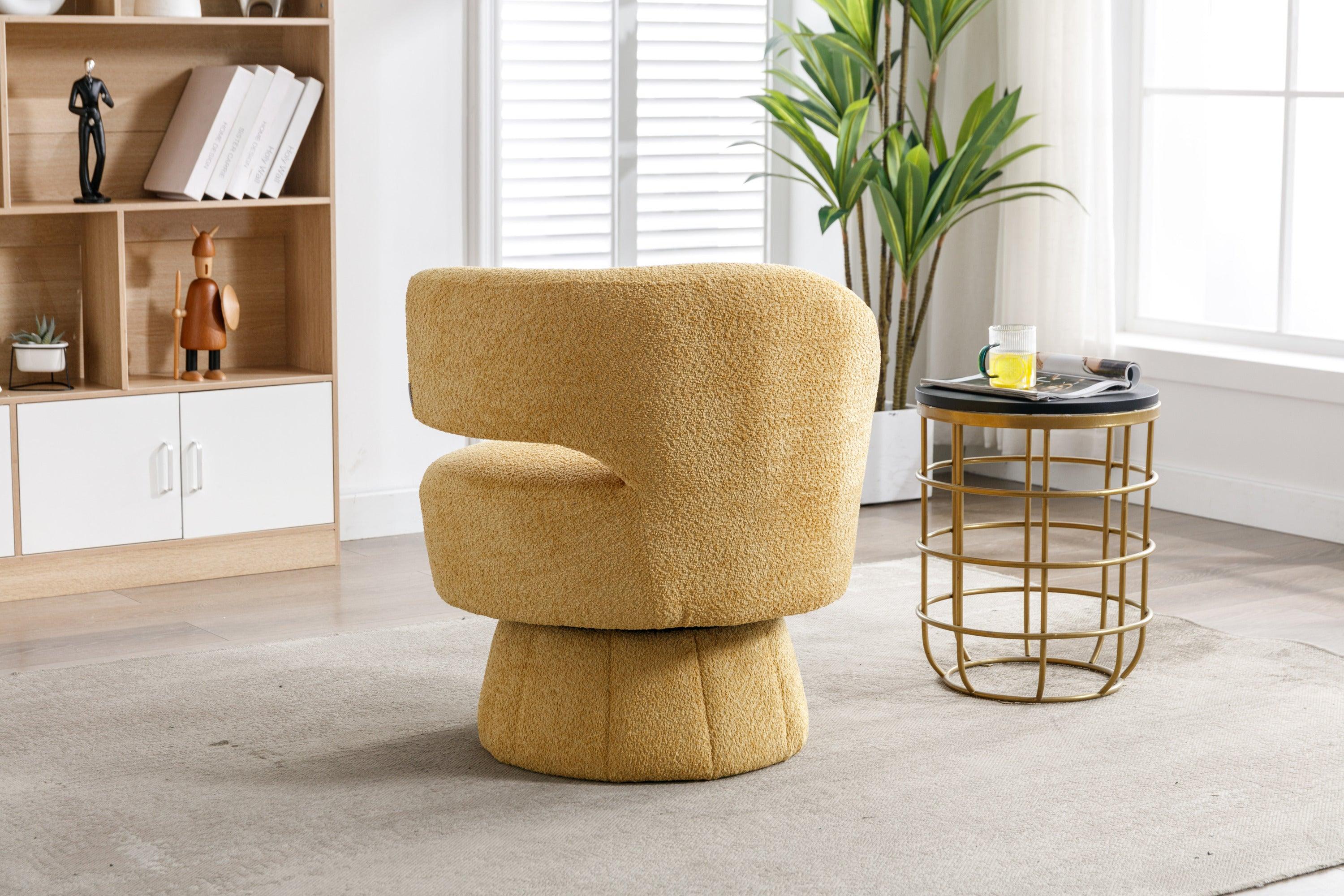 🆓🚛 360 Degree Swivel Cuddle Barrel Left Arm Chair, Yellow
