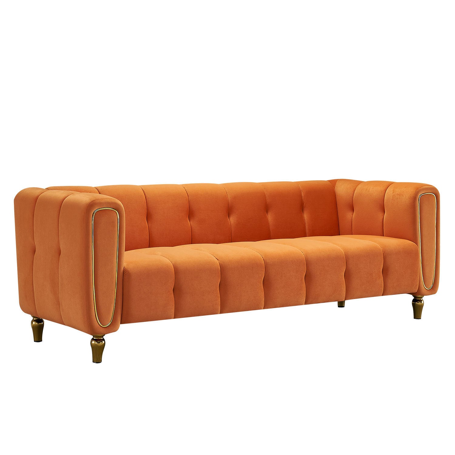 🆓🚛 83.07" Modern Velvet Sofa  for Living Room, Orange