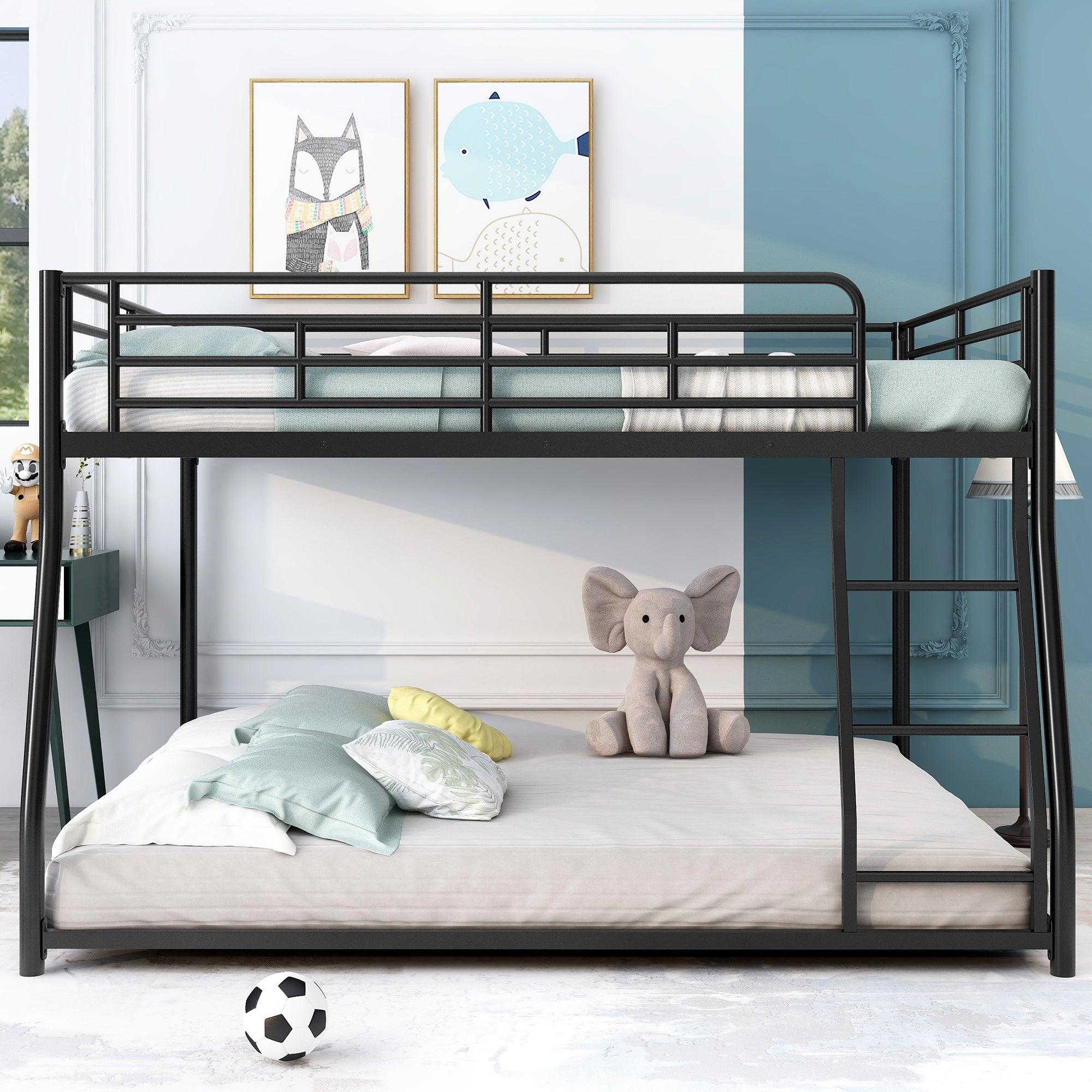 🆓🚛 Metal Floor Bunk Bed, Full Xl Over Queen, Black