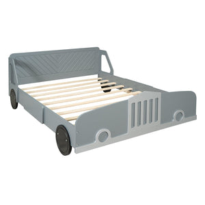 Full Size Car-Shaped Platform Bed with Wheels, Gray