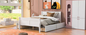 Full Size Wood Platform Bed with 4 Drawers and Streamlined Headboard & Footboard, White