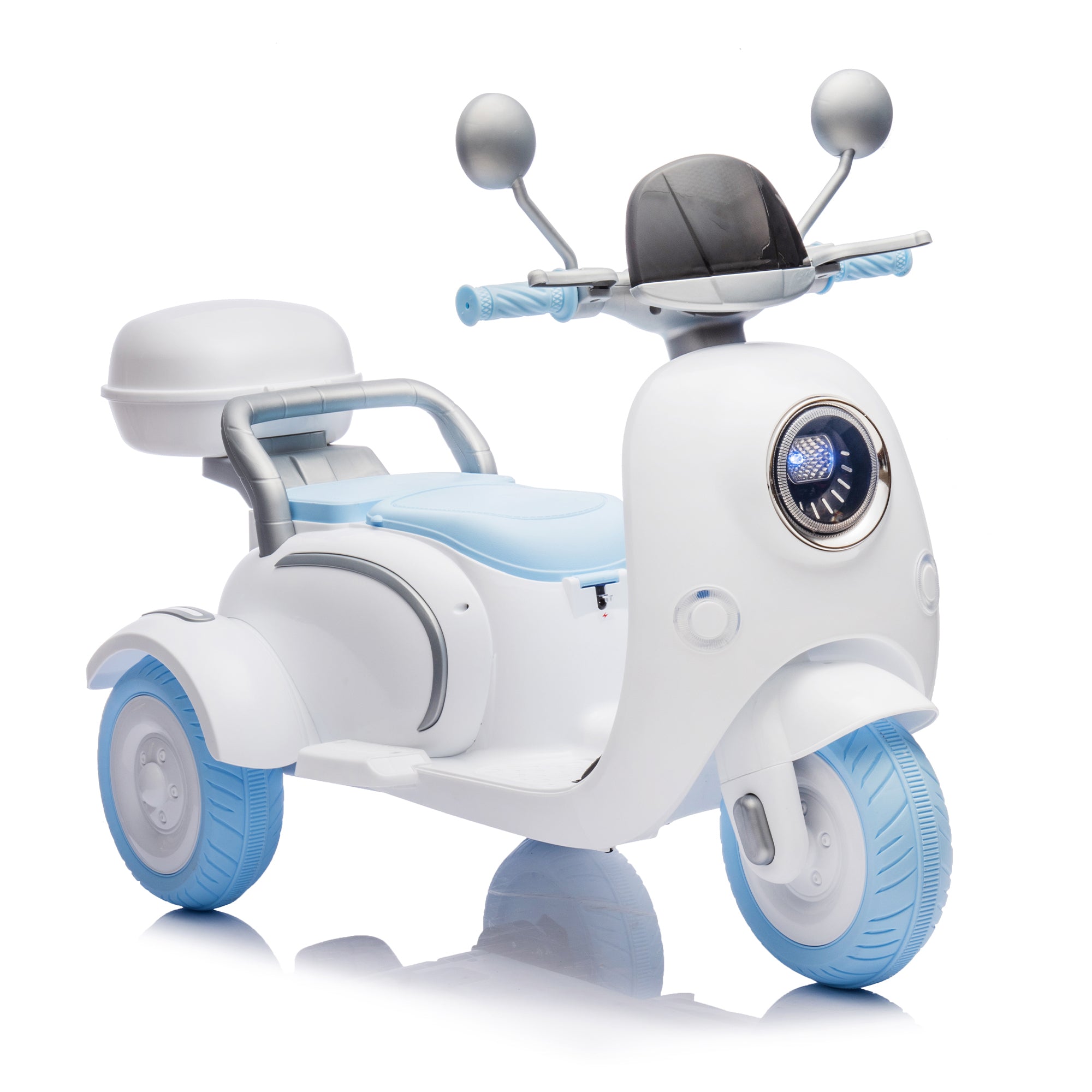 🆓🚛 12V Two-Seater Kids Ride On Electric Motorcycle, Three Wheels Kids Toy With Slow Start, Multi-Function Player, Usb, Bluetooth, Light, Backseat Flip Adult Seat, Oversized Storage Box for Kids Aged 3-6.