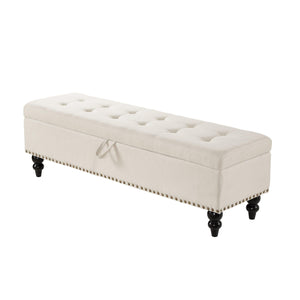 59" Bed Bench Ottoman with Storage  Beige Fabric