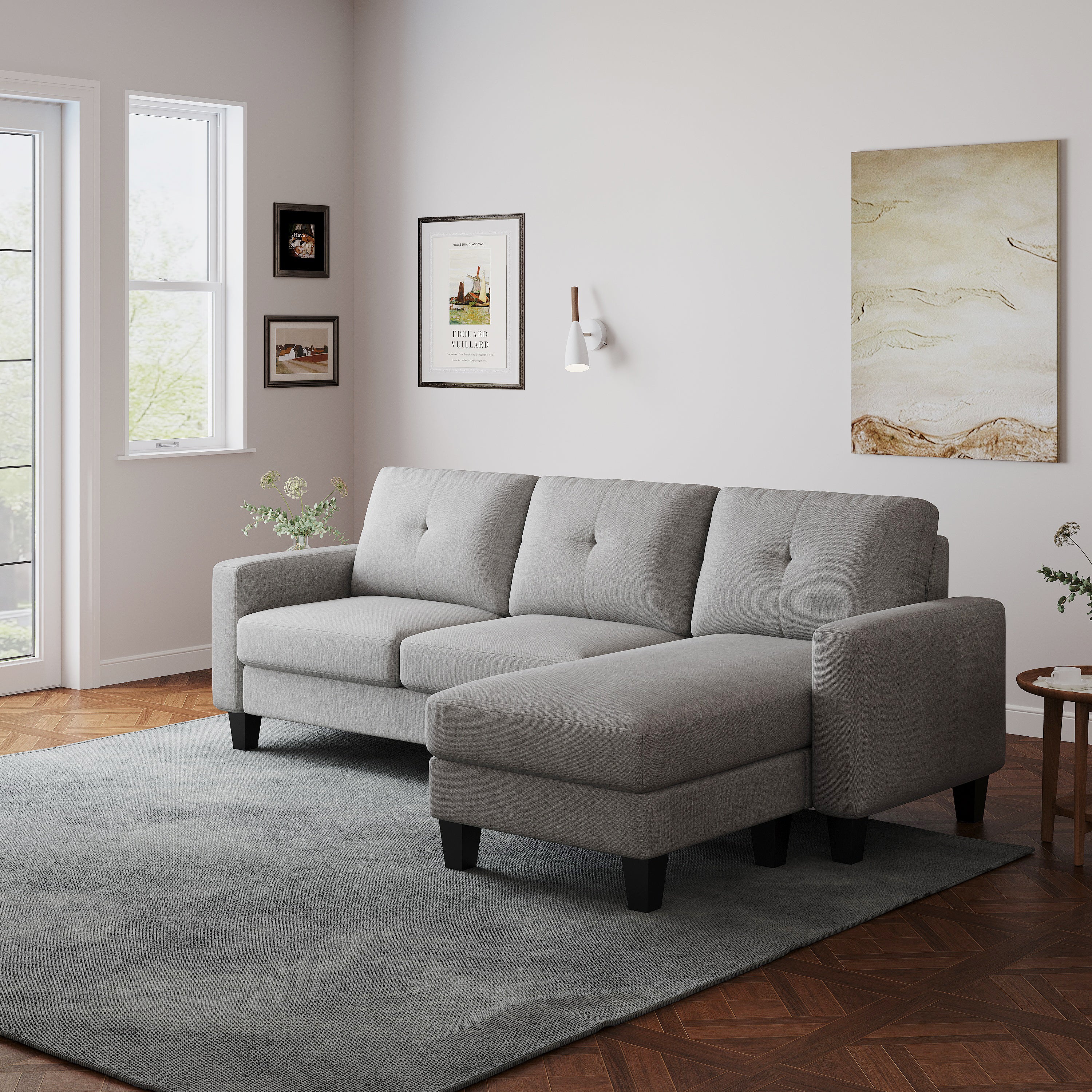 76.7" Compact 3 Seater Sofa With Ottoman for Small Spaces, Gray