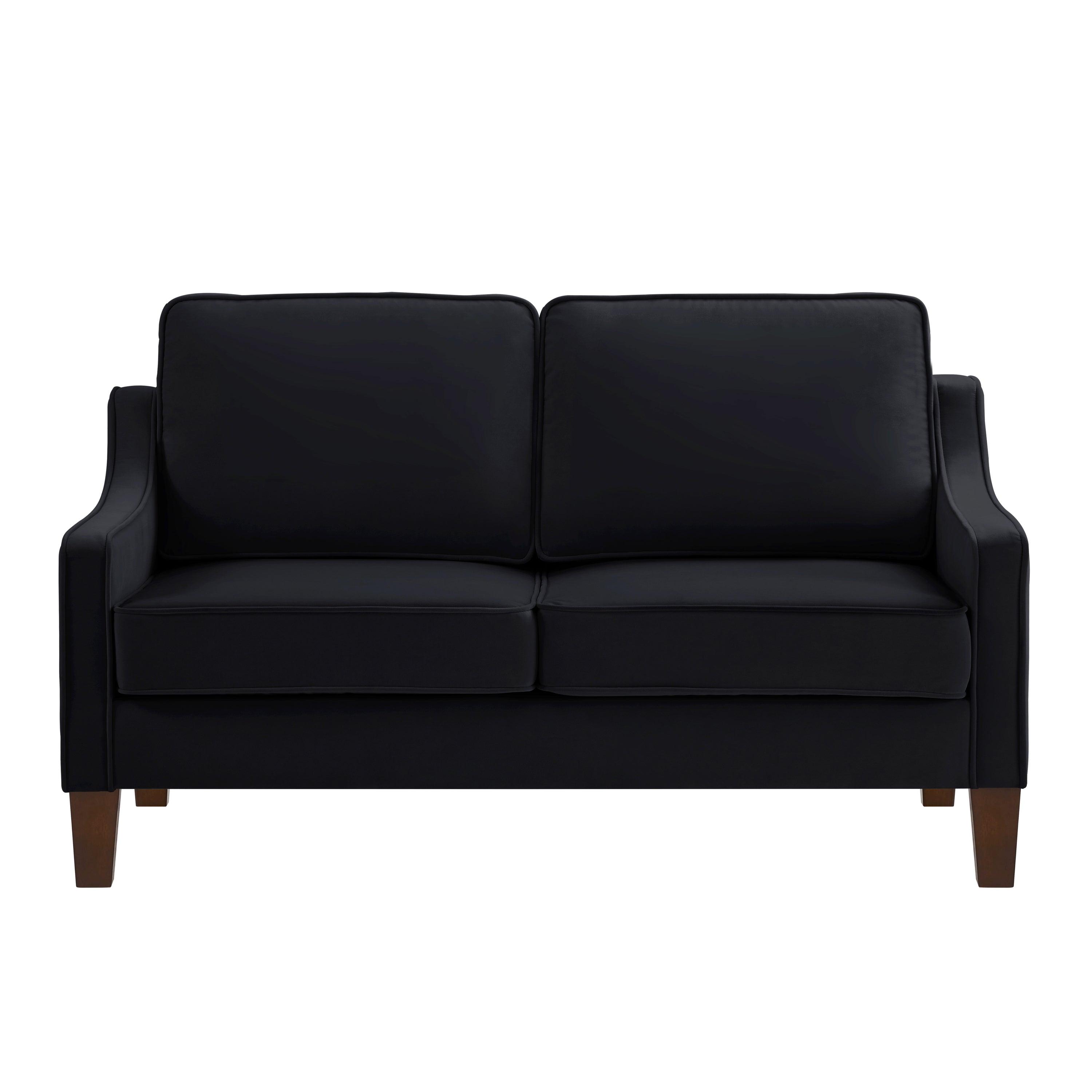 🆓🚛 Modern Loveseat Sofa for Living Room, Upholstered Velvet Small Couch With Wooden Legs for Livingroom Bedroom, Black