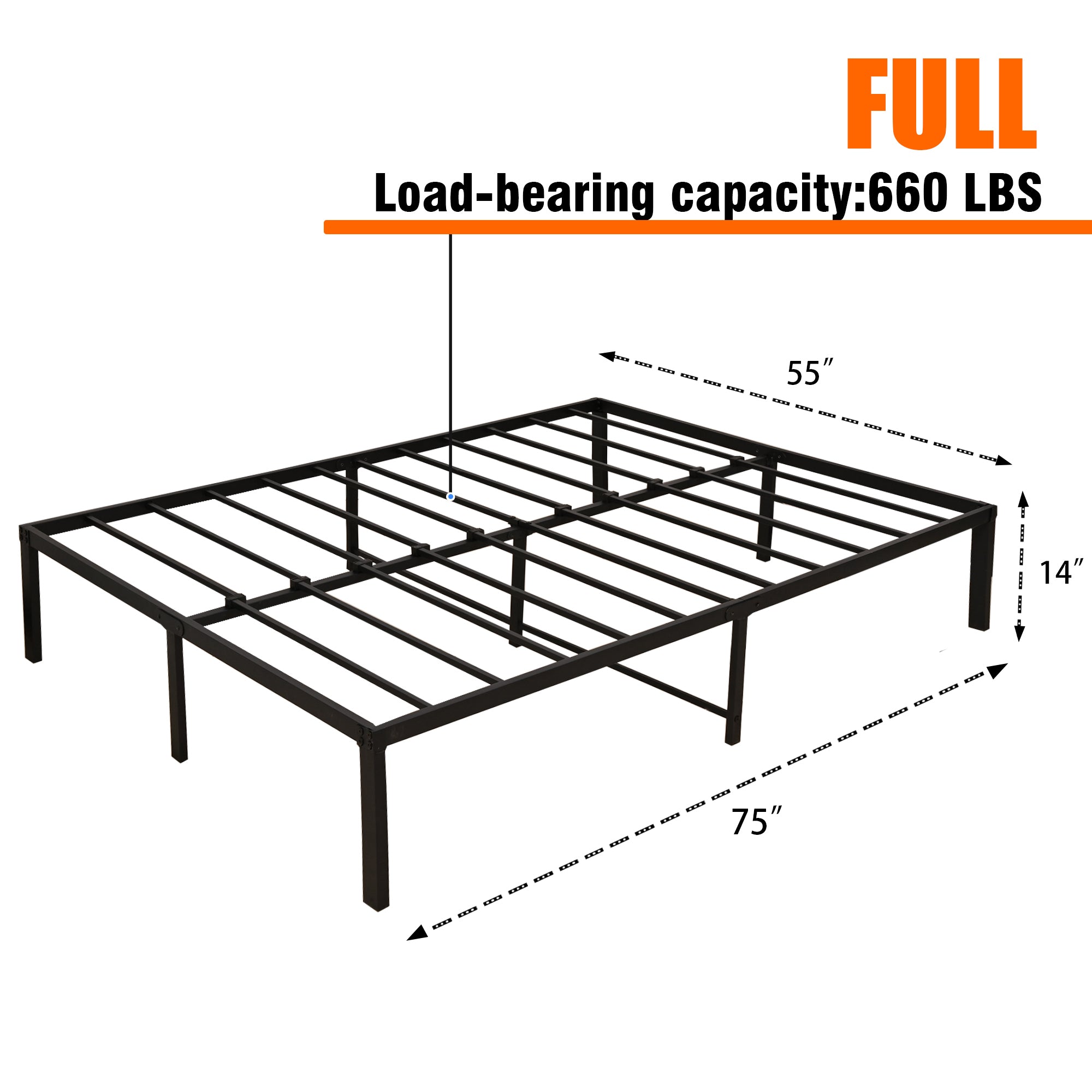 14 Inch Metal Platform Bed Frame Full Size Sturdy Heavy Duty Steel Slat Support