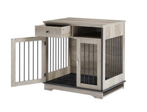 Furniture Dog Crate, Indoor Pet Crate End Tables, Decorative Wooden Kennels With Removable Trays. Grey, 32.3'' W X 22.8'' D X 33.5'' H.