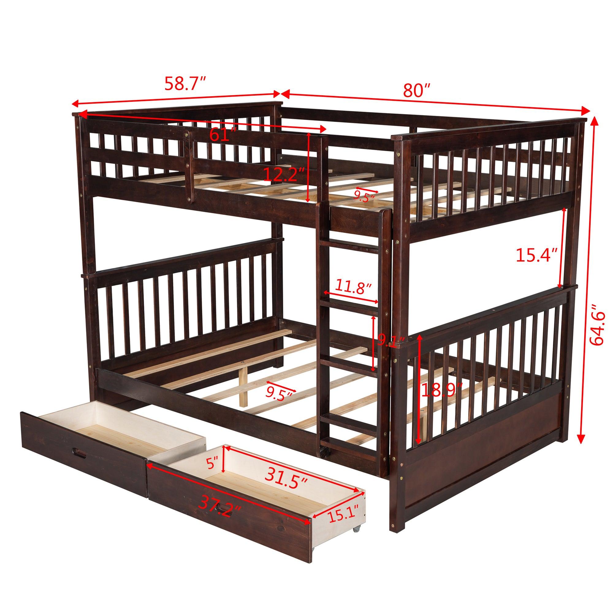 Full-Over-Full Bunk Bed with Ladders and Two Storage Drawers (Espresso)