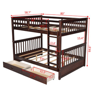 Full-Over-Full Bunk Bed with Ladders and Two Storage Drawers (Espresso)