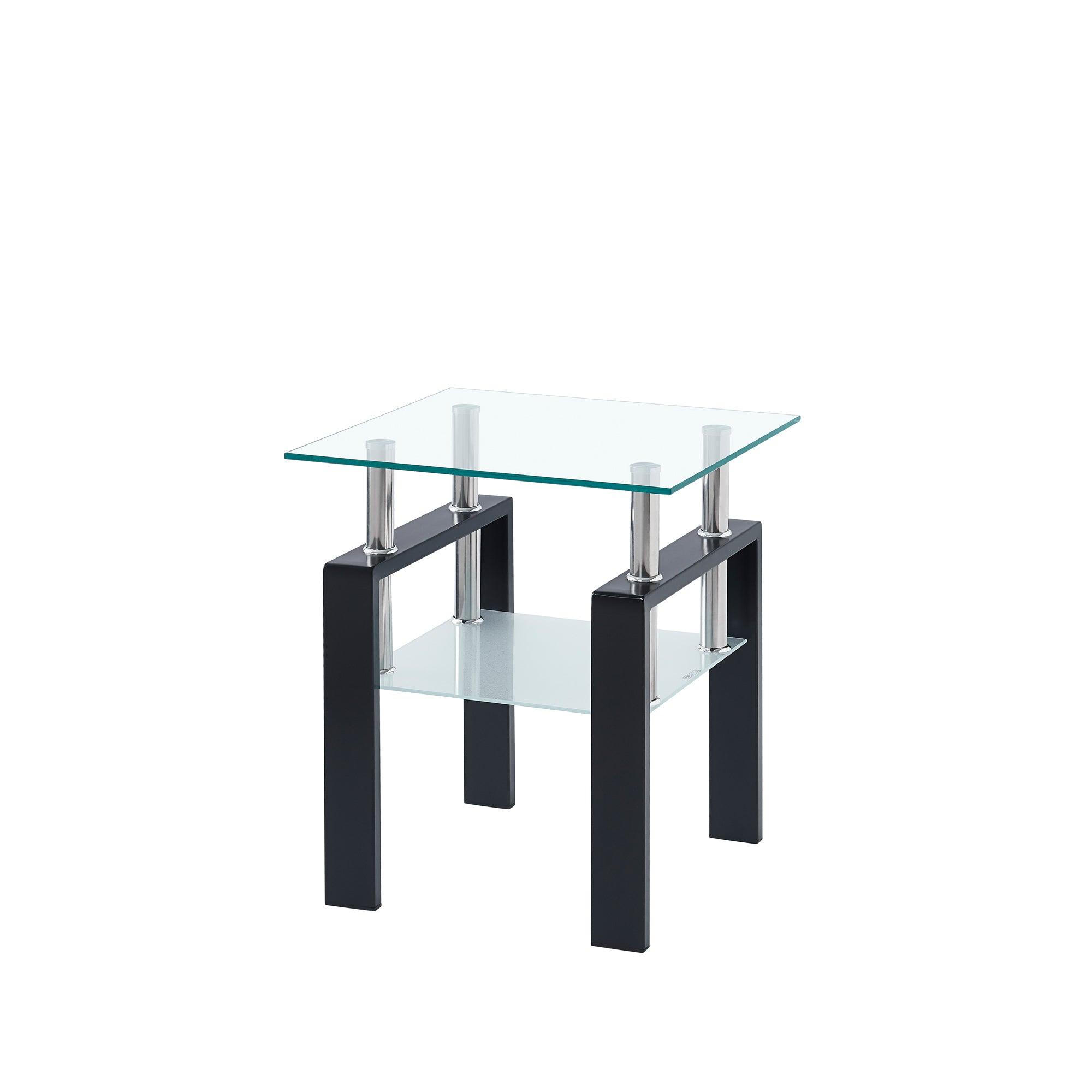 🆓🚛 Tempered Transparent Glass End Table, 2-Layers Small Table With Storage, Living Room Side Table