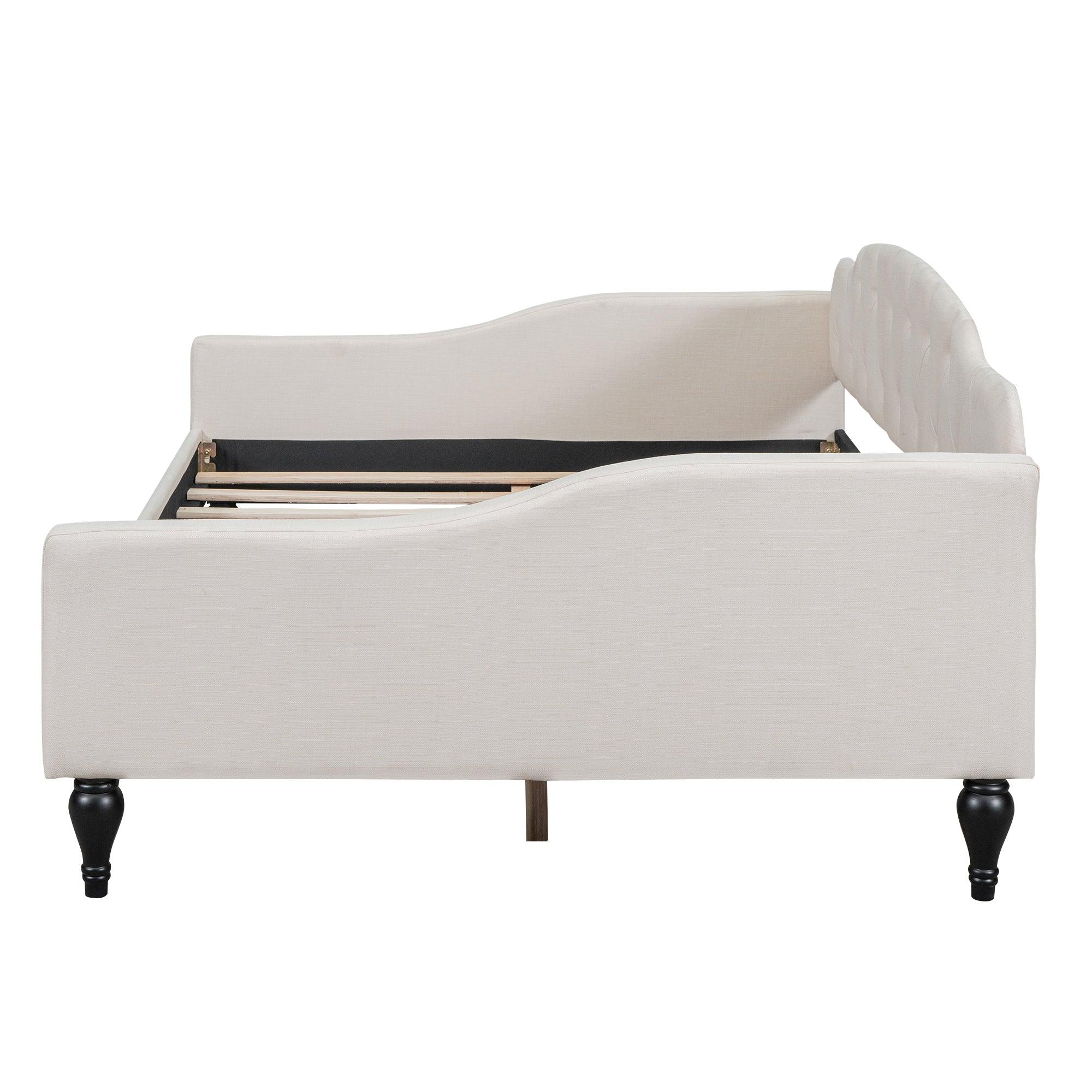 Full Size Upholstered Tufted Daybed, Beige