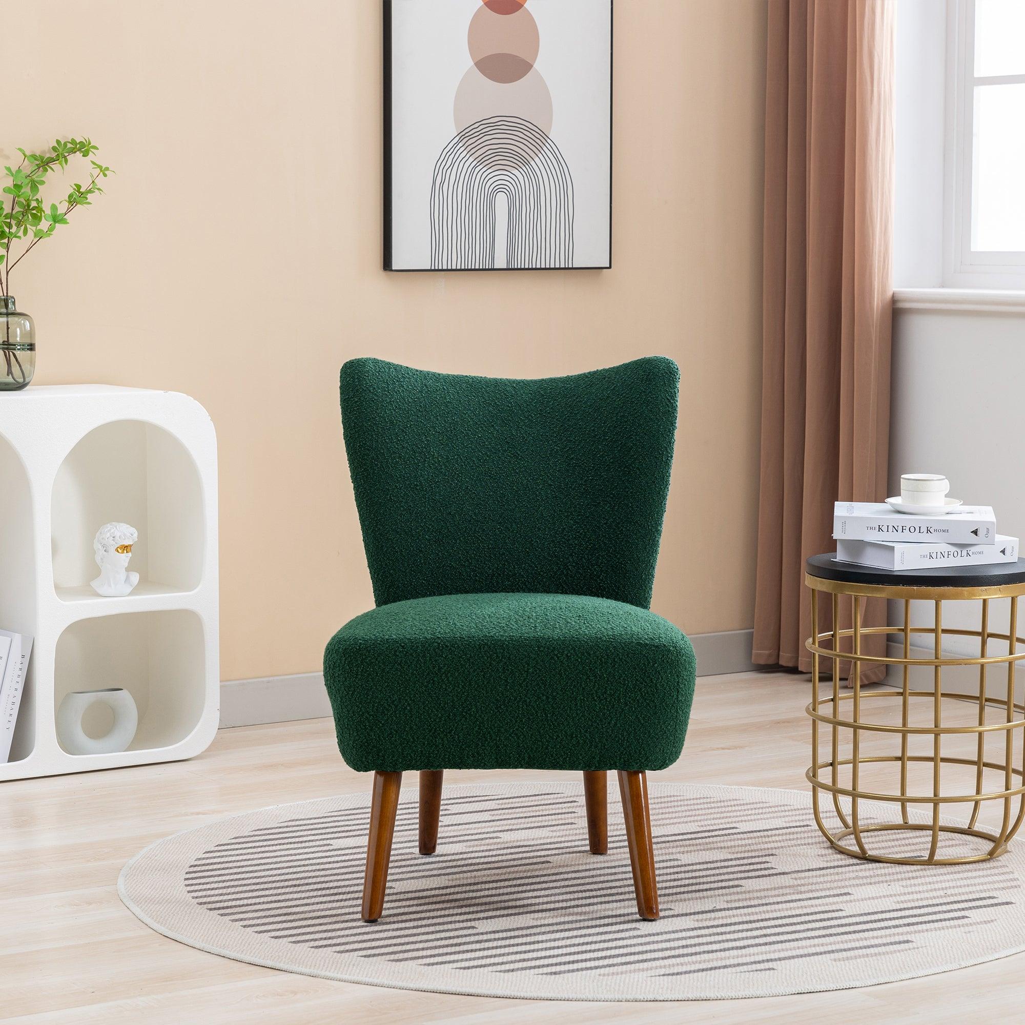 🆓🚛 22.50''W Boucle Upholstered Armless Accent Chair Modern Slipper Chair, Cozy Curved Wingback Armchair, Corner Side Chair for Bedroom Living Room Office Cafe Lounge Hotel, Green