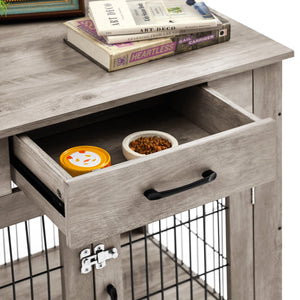 Furniture Style Dog Crate End Table With Drawer, Pet Kennels With Double Doors, Dog House Indoor Use, Grey, 29.9'' W X 24.8'' D X 30.71'' H.