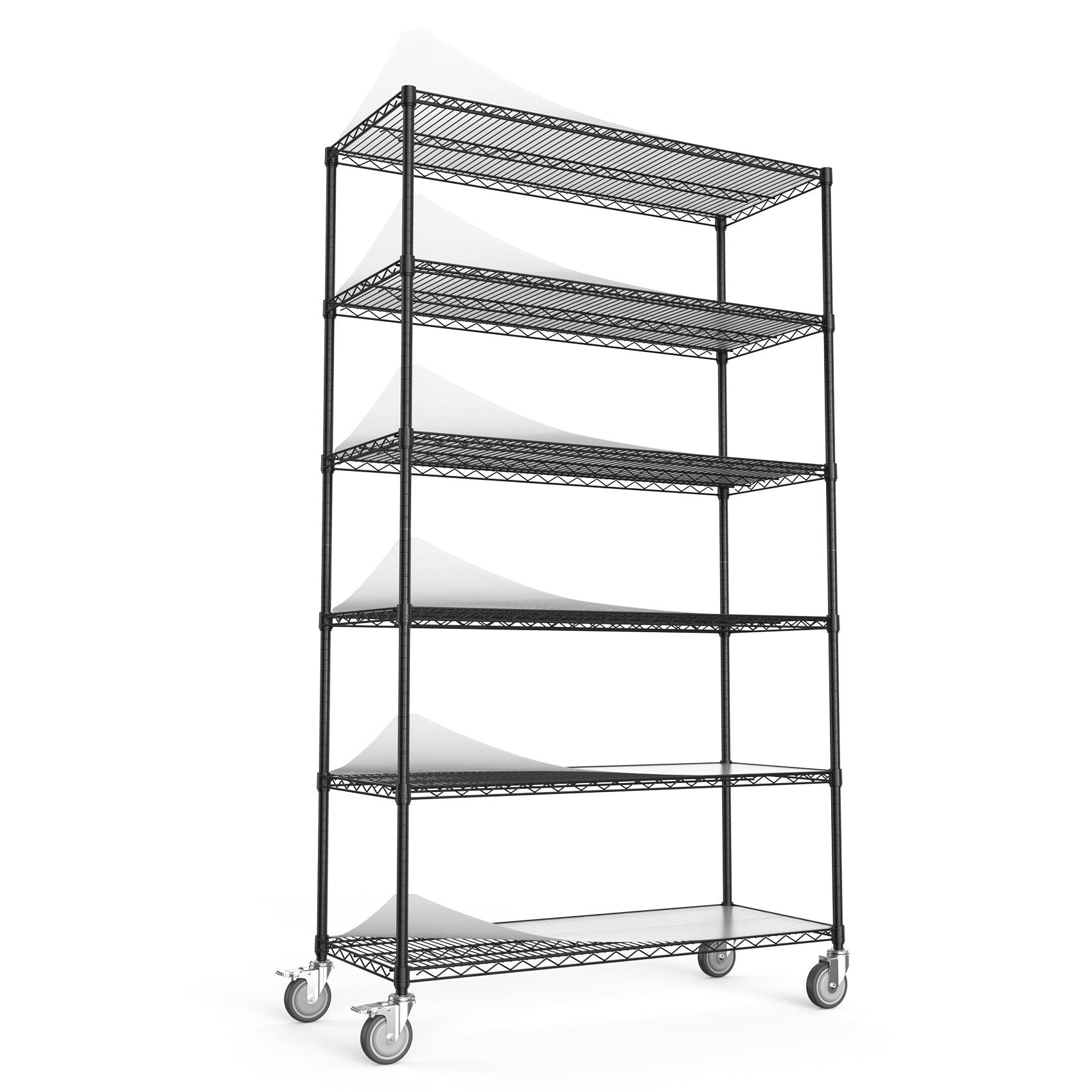 6 Tier Wire Shelving Unit, 6000 LBS NSF Height Adjustable Metal Garage Storage Shelves with Wheels, Heavy Duty Storage Wire Rack Metal Shelves - Black LamCham