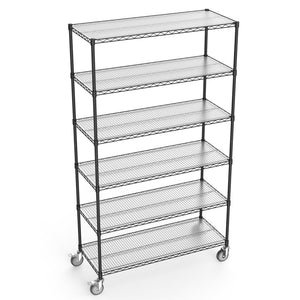 6 Tier Wire Shelving Unit, 6000 LBS NSF Height Adjustable Metal Garage Storage Shelves with Wheels, Heavy Duty Storage Wire Rack Metal Shelves - Black LamCham