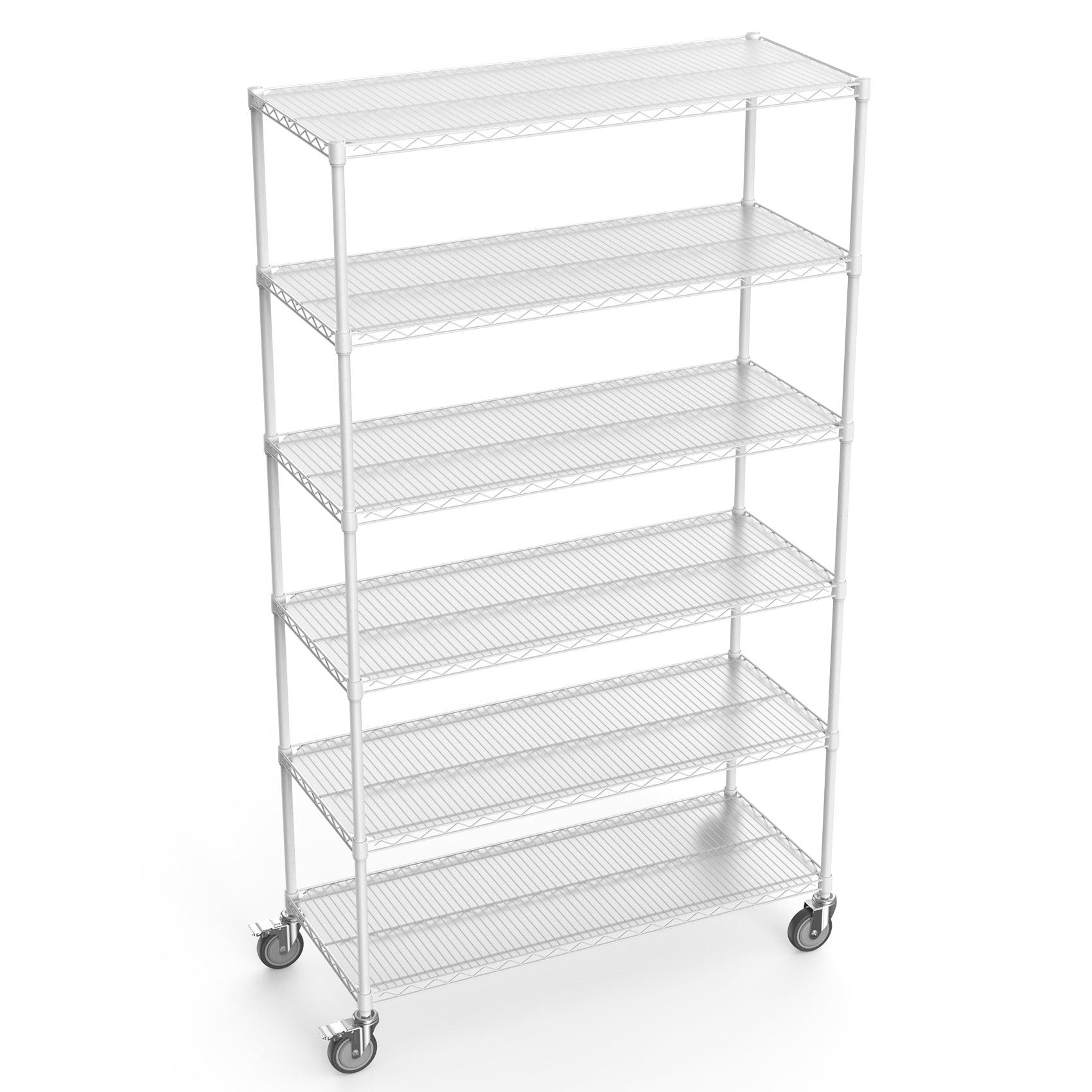 6 Tier Wire Shelving Unit, 6000 LBS NSF Height Adjustable Metal Garage Storage Shelves with Wheels, Heavy Duty Storage Wire Rack Metal Shelves - White - 204882 LamCham