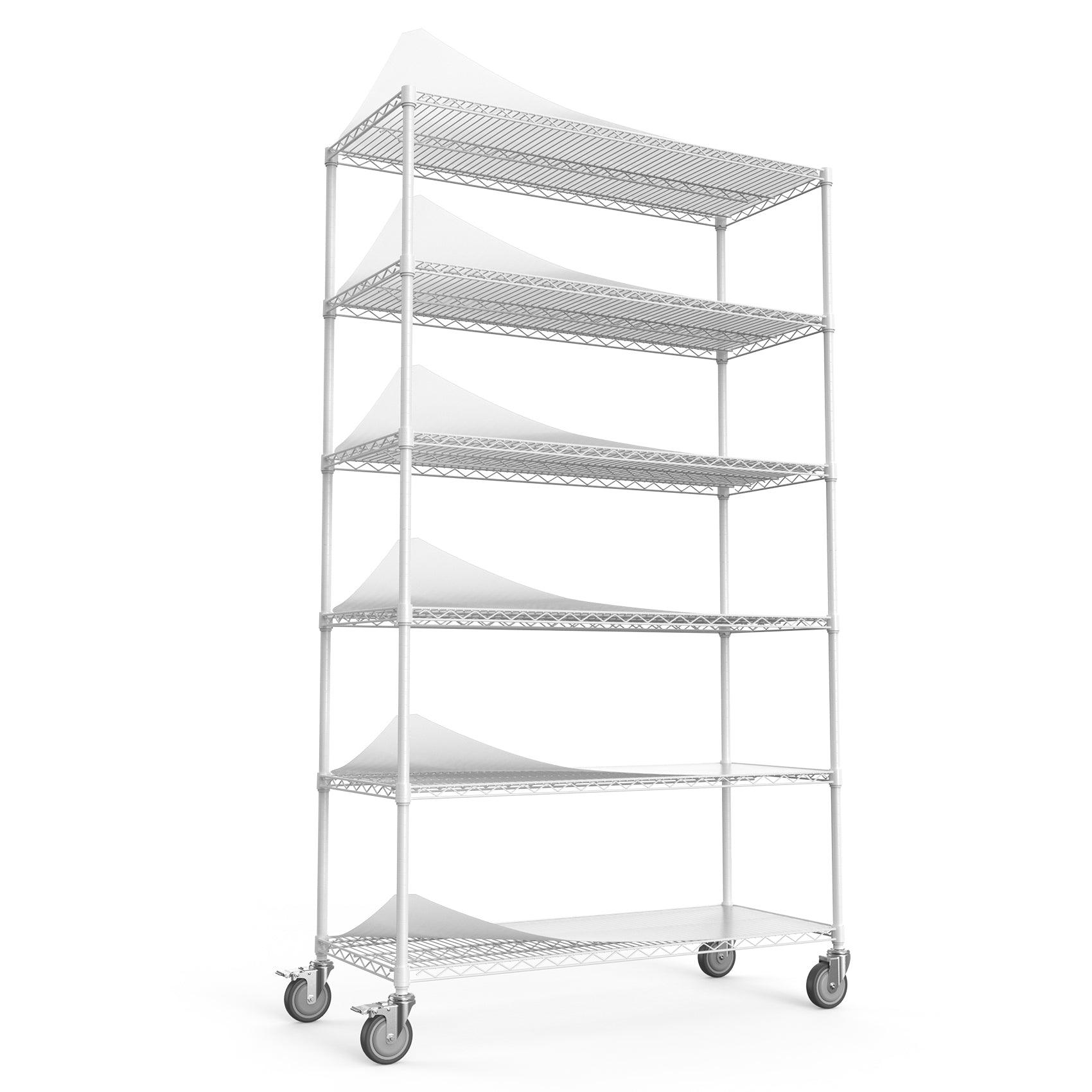 6 Tier Wire Shelving Unit, 6000 LBS NSF Height Adjustable Metal Garage Storage Shelves with Wheels, Heavy Duty Storage Wire Rack Metal Shelves - White - 204882 LamCham