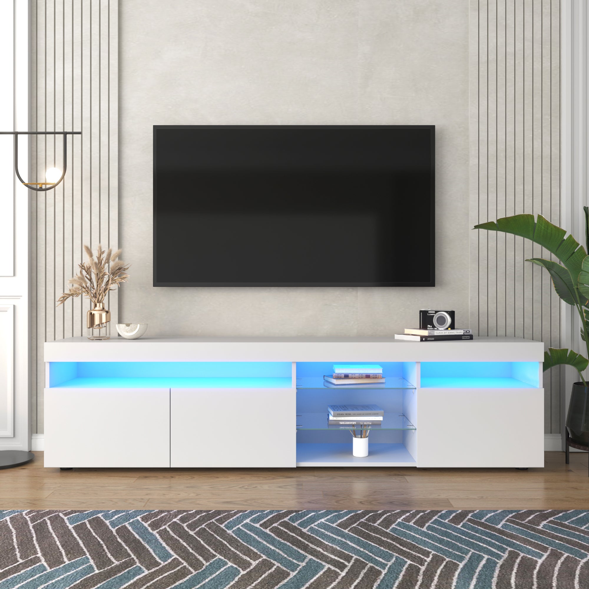 🆓🚛 Modern Design TV Stands for TV's Up To 80'', Led Light Entertainment Center, Media Console With Multi-Functional Storage, TV Cabinet for Living Room, Bedroom, Home Theatre