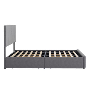 Full Size Upholstery Platform Bed with Four Drawers on Two Sides, Adjustable Headboard, Grey