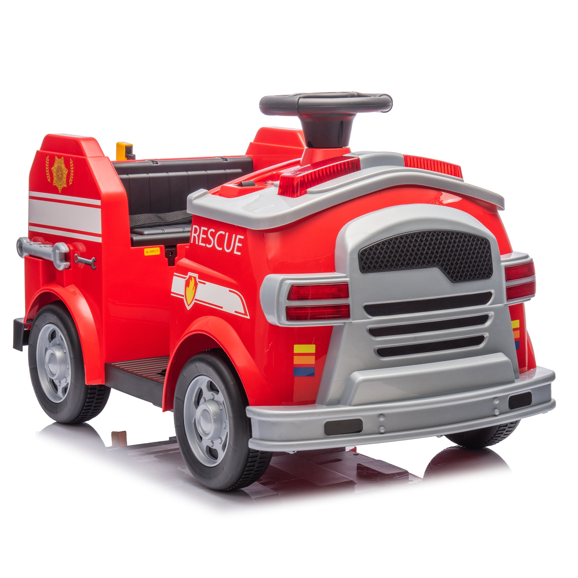 🆓🚛 12V Kids Ride On Electric Car.Fire Engine Shape Design With Early Education Function, Human-Vehicle Interaction With a Variety of Fire Tools.Lights, Horns, and Sirens, Slow Start for Kids Aged 3-7.