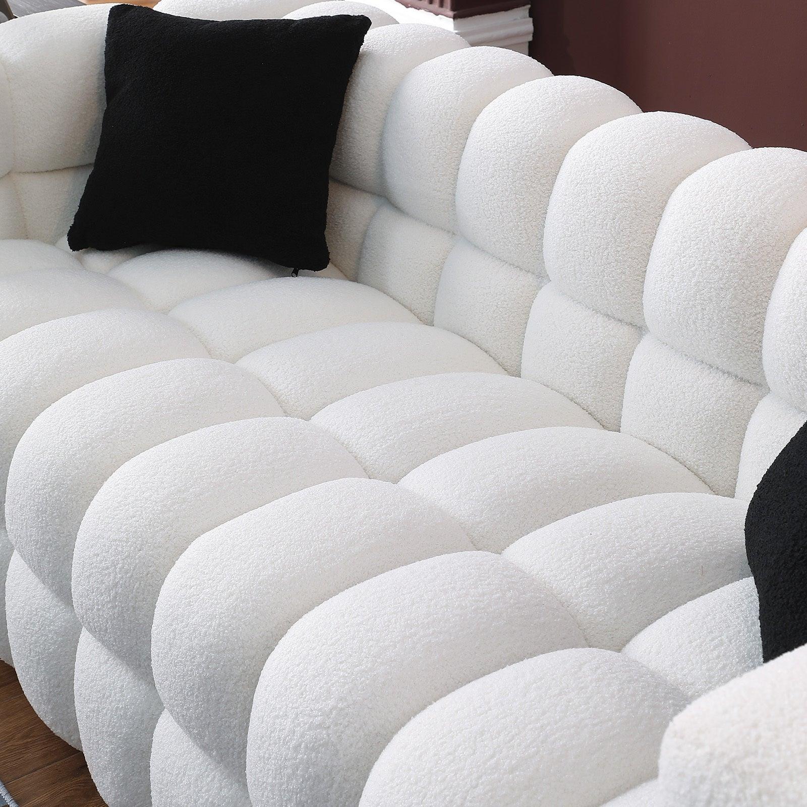 62.2 Inch 2 Seater White Marshmallow Boucle Sofa Couch With 2 Pillows LamCham