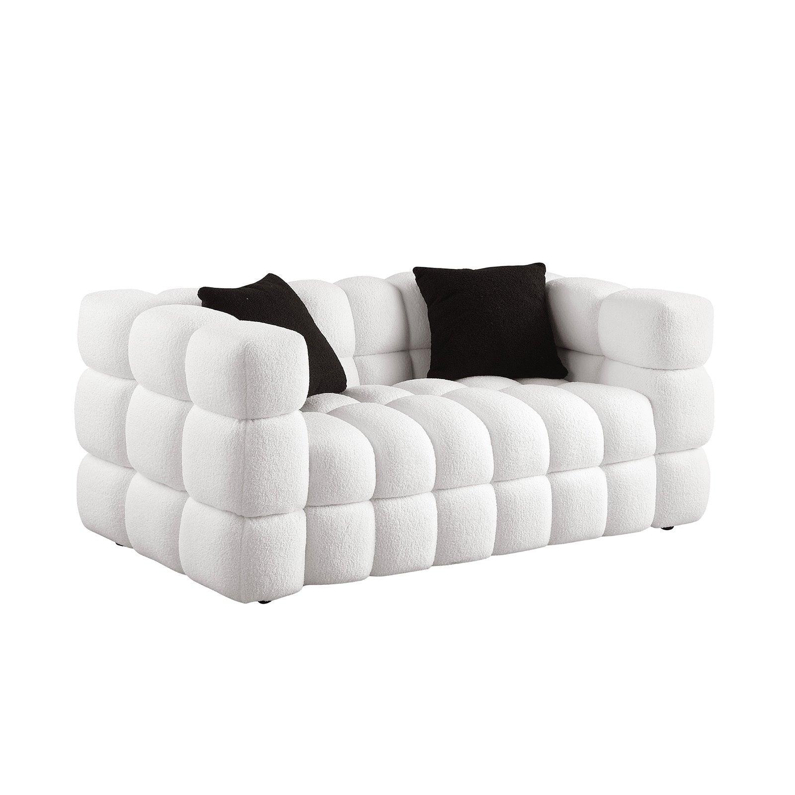 62.2 Inch 2 Seater White Marshmallow Boucle Sofa Couch With 2 Pillows LamCham