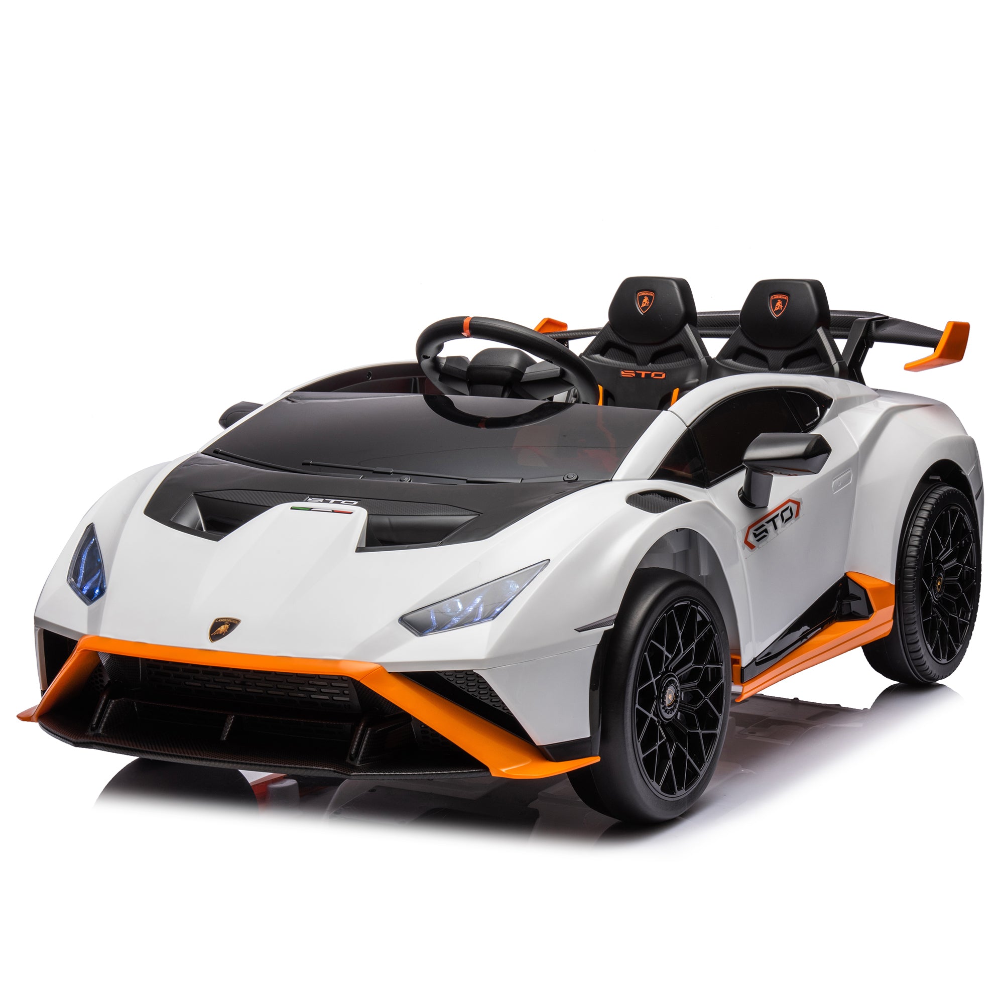 🆓🚛 Lamborghini Huracan Sto 24V Kids Electric Ride-On Drift Car: Speeds 1.86-5.59 Mph, Ages 3-8, Foam Front Wheels, 360° Spin, Led Lights, Dynamic Music, Early Learning, Usb Port, Drift Feature, White & Orange