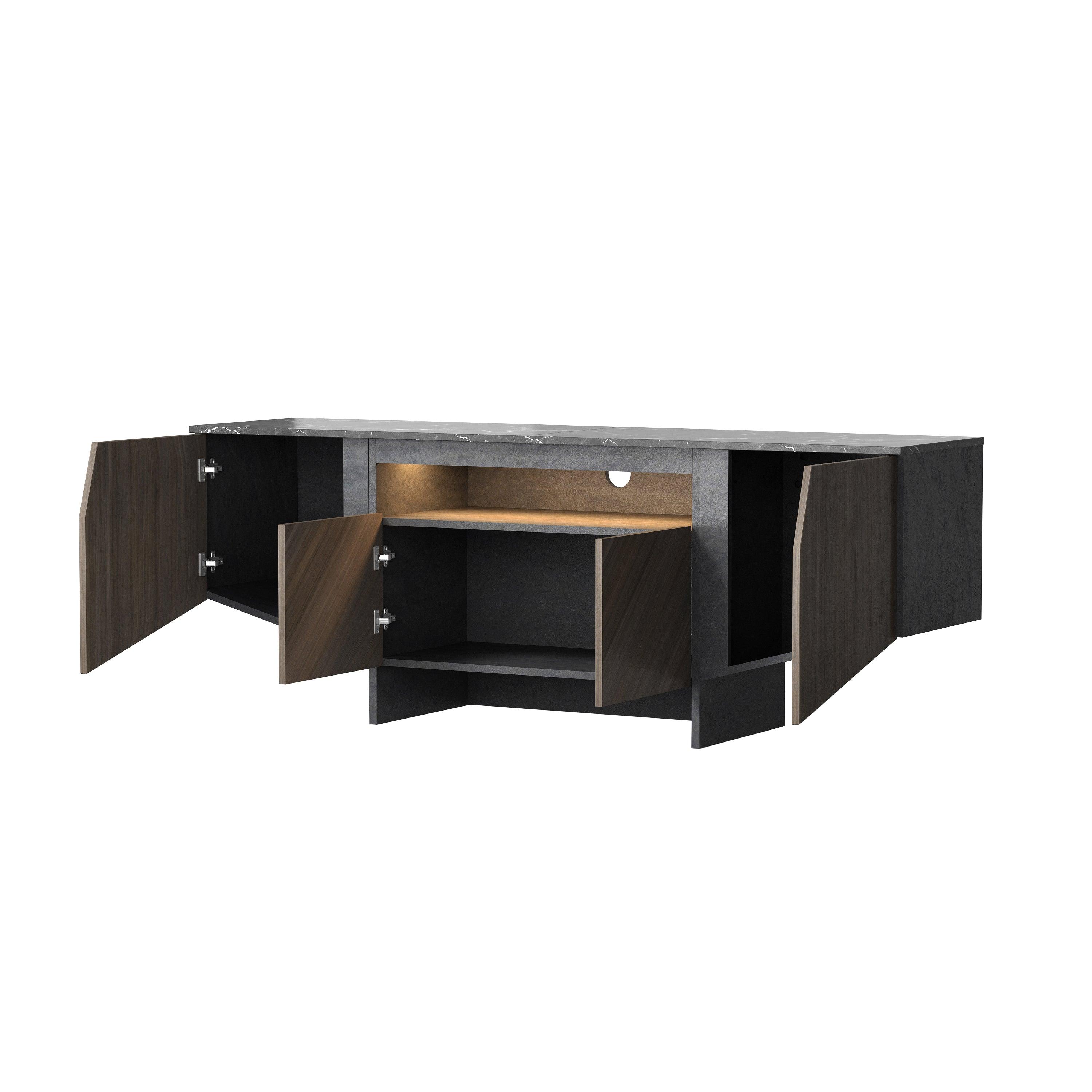 63 Inch TV Stand with LED Lights, with Storage Cabinet and Shelves, TV Console Table Entertainment Center for Living Room, Bedroom LamCham