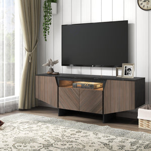 63 Inch TV Stand with LED Lights, with Storage Cabinet and Shelves, TV Console Table Entertainment Center for Living Room, Bedroom LamCham