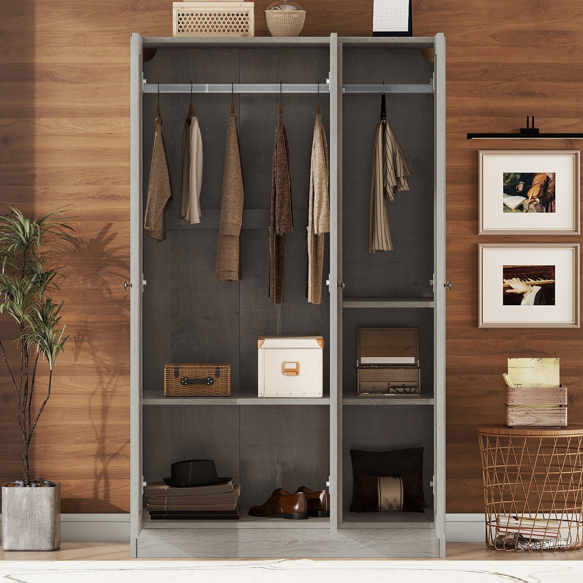 🆓🚛 3-Door Shutter Wardrobe With Shelves, Gray