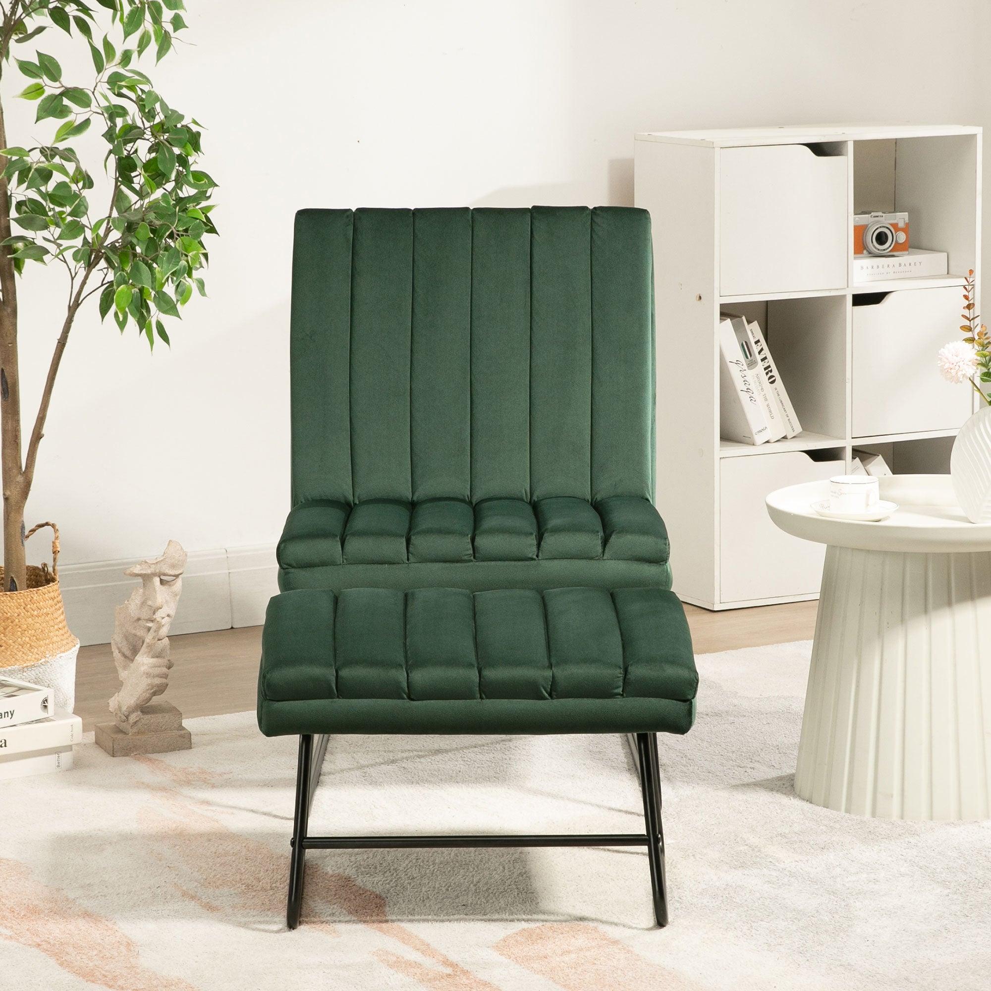 🆓🚛 Green Modern Lazy Lounge Chair, Contemporary Single Leisure Upholstered Sofa Chair Set