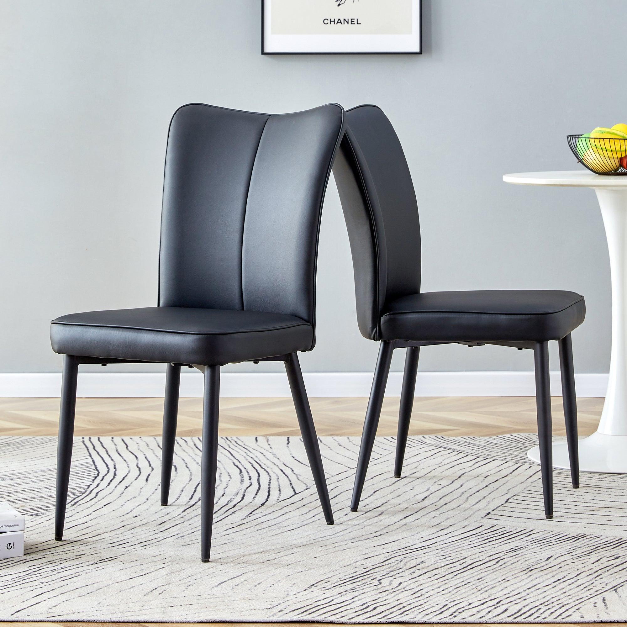 🆓🚛 Modern Minimalist Dining Chairs, Black Pu Leather Curved Backrest & Seat Cushions, Black Metal Chair Legs, Suitable for Restaurants, Bedrooms, & Living Rooms a Set Of 2 Chairs.