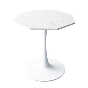 31.50" Modern Octagonal Coffee Table with Printed White Marble Table Top, Metal Base, for Dining Room, Kitchen, Living Room