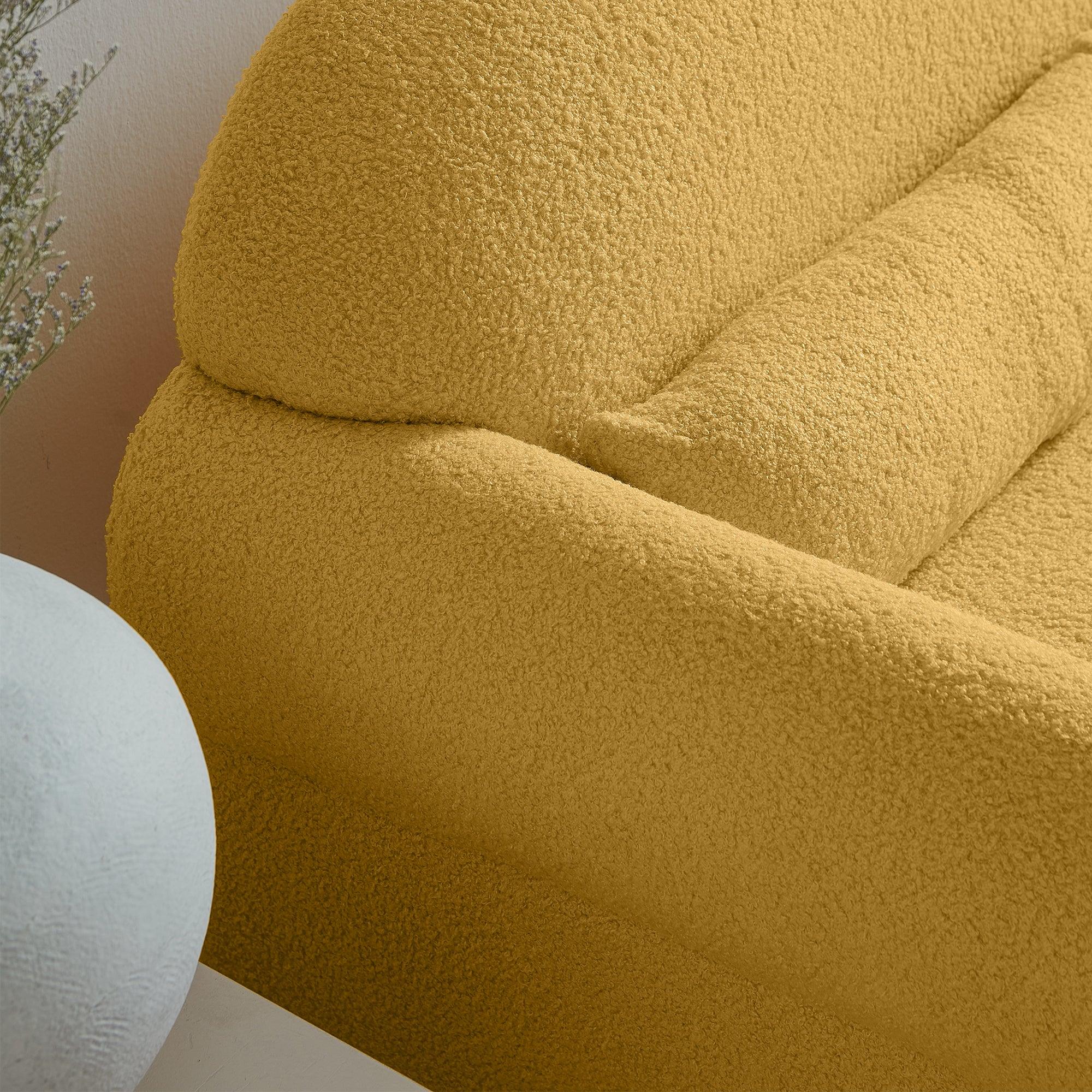 🆓🚛 2 Piece Set Sofa Couch, Modern Teddy Fabric Loveseat & Accent Chair for Living Room, Yellow
