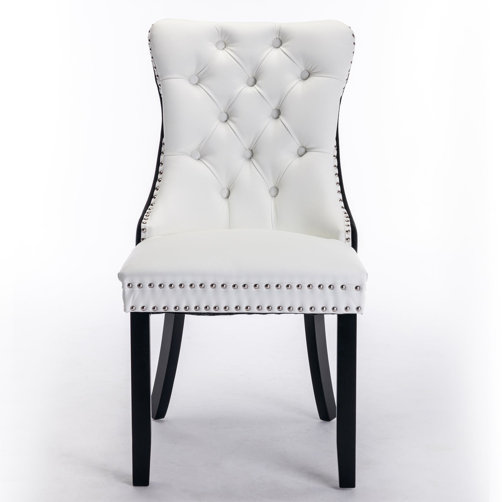 🆓🚛 High-End Tufted Solid Wood Contemporary Pu and Velvet Upholstered Dining Chair With Wood Legs Nailhead Trim 2-Pcs Set, White & Black