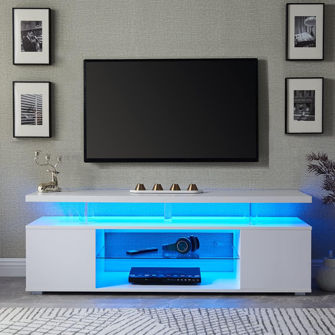 TV Stand for 70 Inch TV Led Gaming Entertainment Center Media Storage Console Table With Large Side Cabinet for Living Room (White)