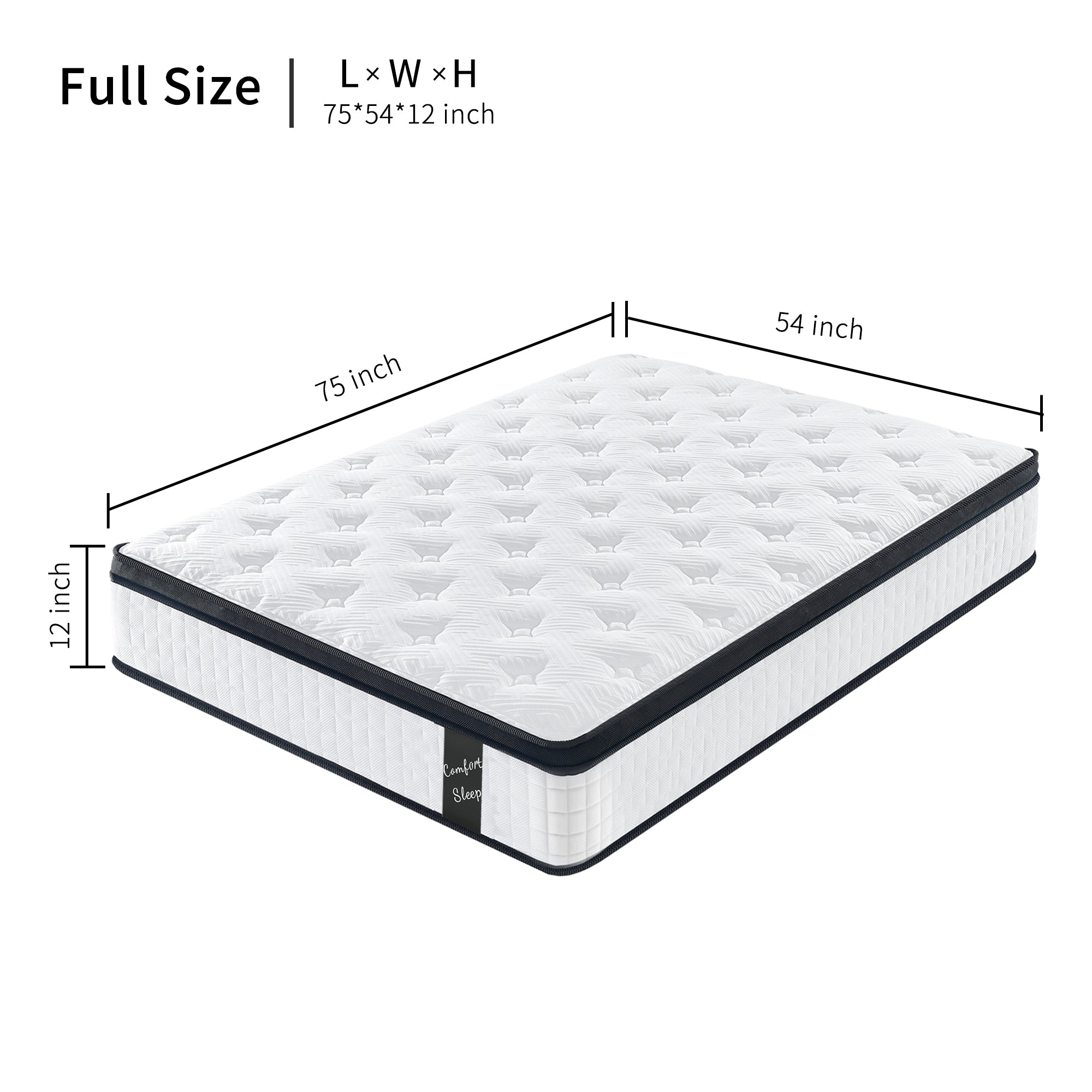 Full Size 12 Inch CertiPUR-US, Cool Memory Foam OEKO-TEX 100 Knitted Cover, Individual Pocket Spring Hybrid Mattress in A Box