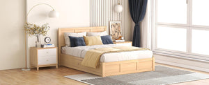 Full Size Wood Platform Bed with Underneath Storage and 2 Drawers, Wood Color