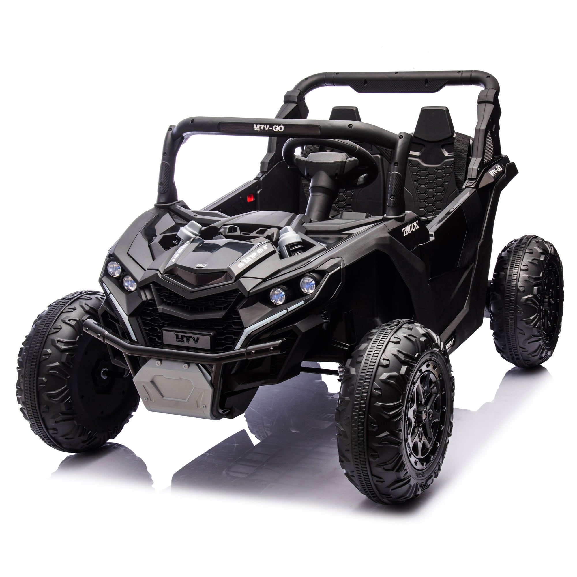 24V Two-Seater Kids Ride On Utv W/Parents Remote Control, Four-Wheel Suspension, Slow Start, Large Wheel Design, Anti-Collision Bar, Storage Space, Music, Usb, Bluetooth, Volume Control, Led Lights for Kids 3+.