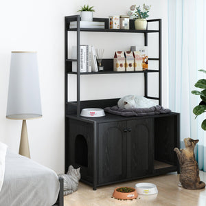 Hidden Cat Litter Box Enclosure Cabinet With Shelf Storage - Black