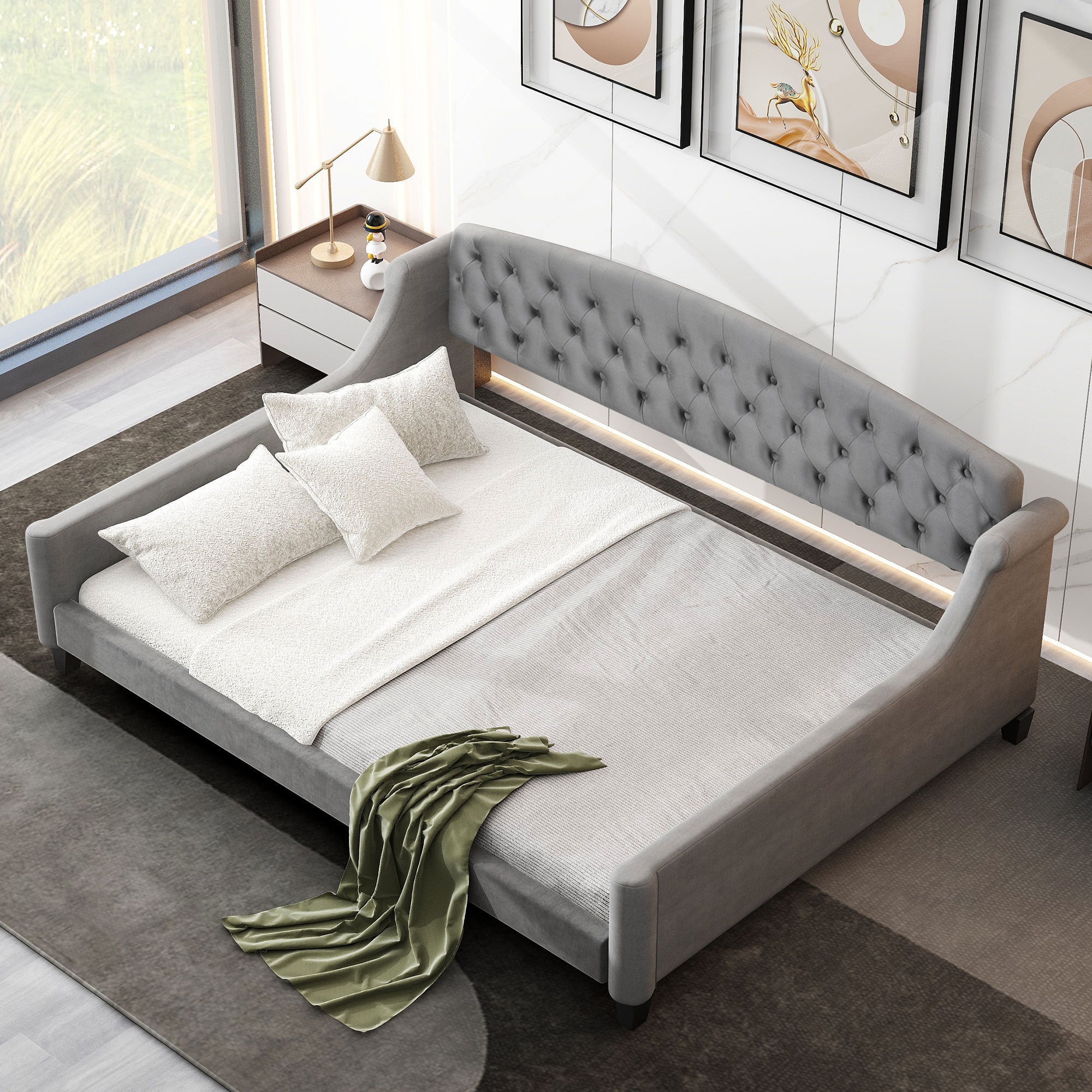 🆓🚛 Modern Luxury Tufted Button Daybed, Full, Gray